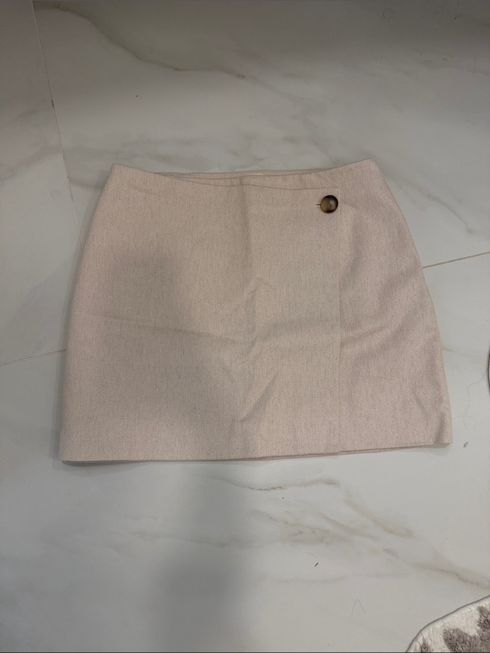 Sezane cream Textured Mini Skirt with Button Accent